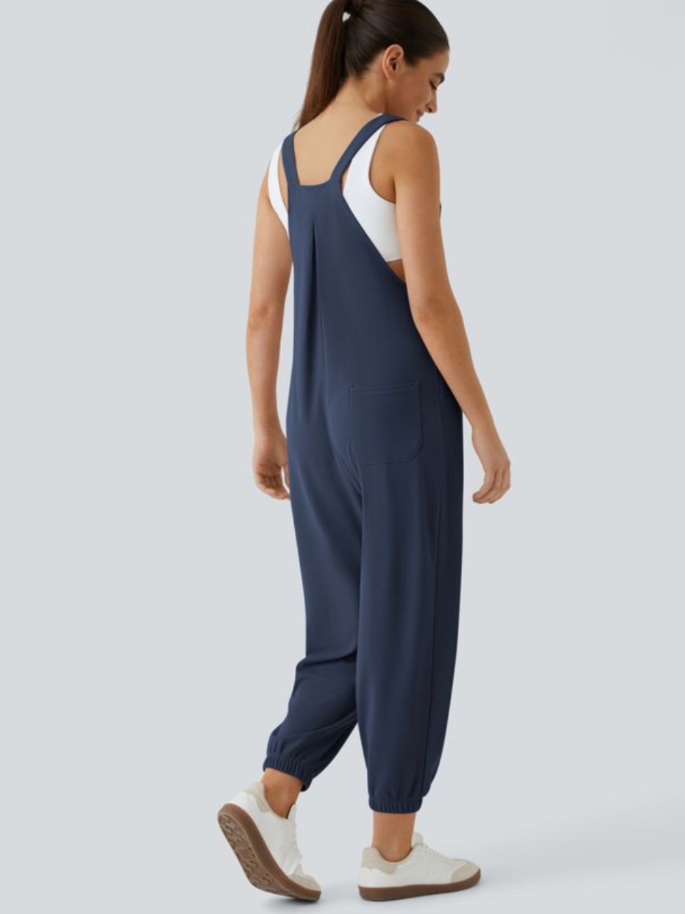 Halara Pockets Waffle Casual Jogger Overalls Harbor Ink Navy Jumpsuit - Picture 2 of 8